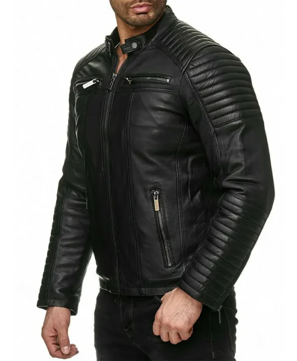 Mens Black Cafe Racer Leather Jacket Style