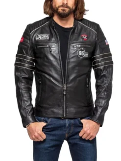 Mens Black Cafe Racer Leather Moto Jacket 1