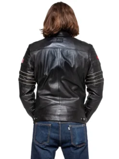 Mens Black Cafe Racer Leather Moto Jacket Back