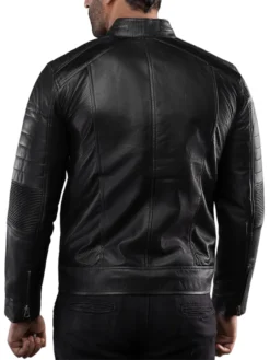 Mens Black Casual Cafe Racer Leather Jacket Back