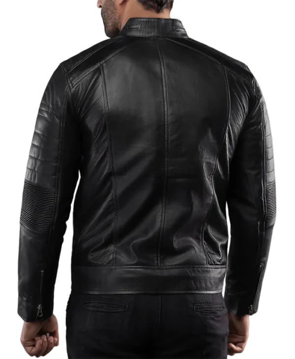 Mens Black Casual Cafe Racer Leather Jacket Back