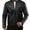 Mens Black Casual Cafe Racer Leather Jacket Hands