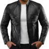 Mens Black Casual Cafe Racer Leather Jacket Main