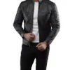 Mens Black Casual Cafe Racer Leather Jacket Stand