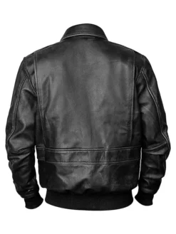 Mens Black Flight Pilot A2 Leather Bomber Jacket Back