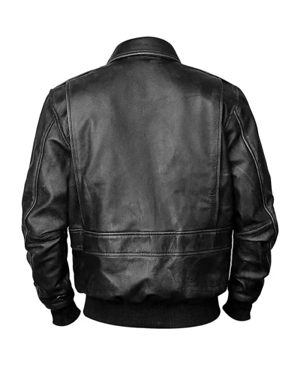 Mens Black Flight Pilot A2 Leather Bomber Jacket Back