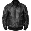 Mens Black Flight Pilot A2 Leather Bomber Jacket Close