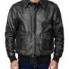 Mens Black Flight Pilot A2 Leather Bomber Jacket Collar
