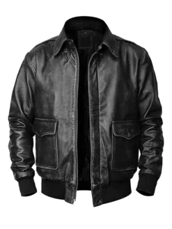 Mens Black Flight Pilot A2 Leather Bomber Jacket Main