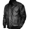Mens Black Flight Pilot A2 Leather Bomber Jacket Right