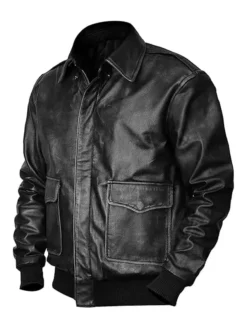 Mens Black Flight Pilot A2 Leather Bomber Jacket Right