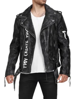 Mens Black Leather Biker Jacket 1