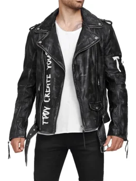 Mens Black Leather Biker Jacket