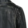 Mens Black Leather Biker Jacket Back Collar