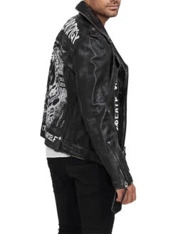 Mens Black Leather Biker Jacket Side