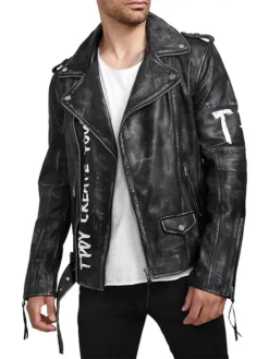 Mens Black Leather Biker Jacket Style