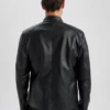 Mens Black Leather Jacket With Quilted Shoulders Back