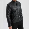Mens Black Leather Jacket With Quilted Shoulders Left
