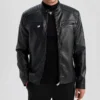 Mens Black Leather Jacket With Quilted Shoulders Main