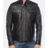 Mens Black Leather Moto Jacket 1