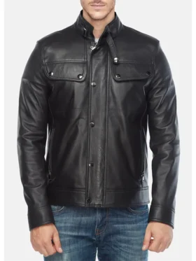 Mens Black Leather Moto Jacket