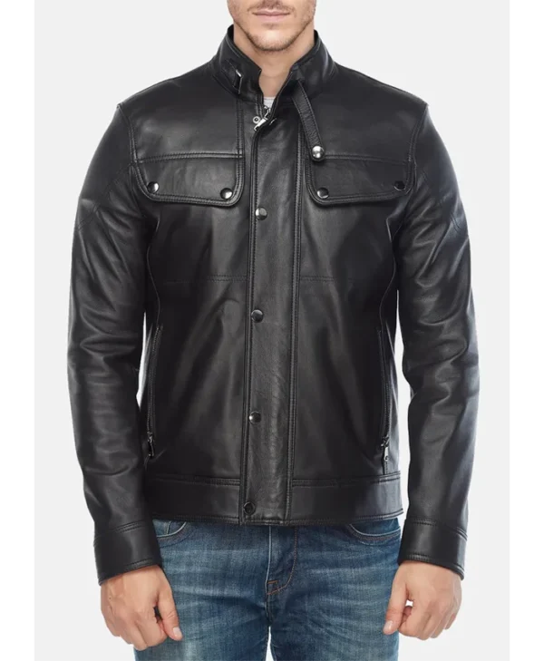 Mens Black Leather Moto Jacket 1