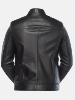 Mens Black Leather Moto Jacket Back