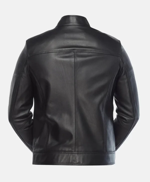 Mens Black Leather Moto Jacket Back