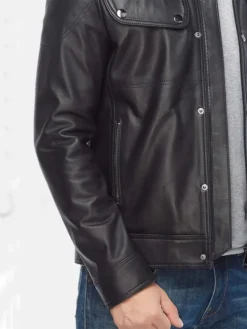 Mens Black Leather Moto Jacket Sleeves