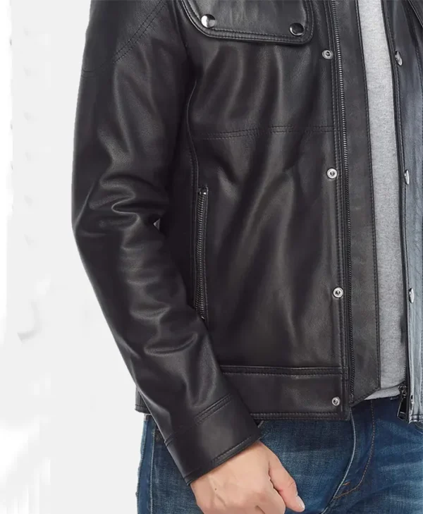 Mens Black Leather Moto Jacket Sleeves