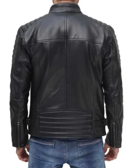 Mens Black Leather Motorcycle Jacket Back