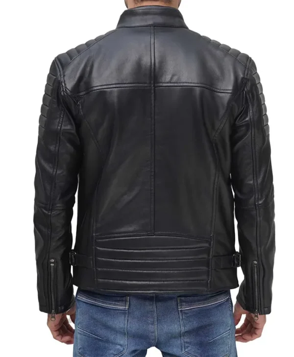 Mens Black Leather Motorcycle Jacket Back