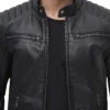 Mens Black Leather Motorcycle Jacket Collar
