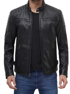 Mens Black Leather Motorcycle Jacket Main