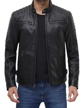 Men’s Black Leather Motorcycle Jacket Main