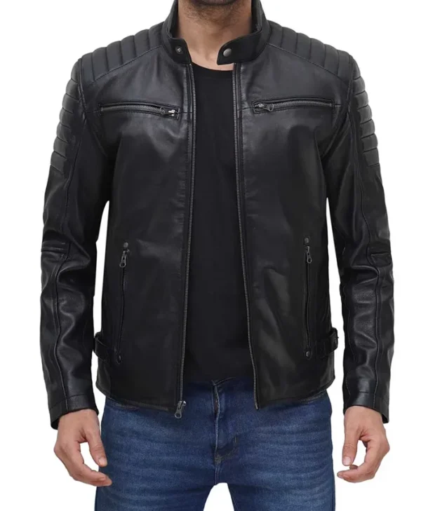 Mens Black Leather Motorcycle Jacket Main