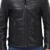 Mens Black Leather Motorcycle Jacket Pockets