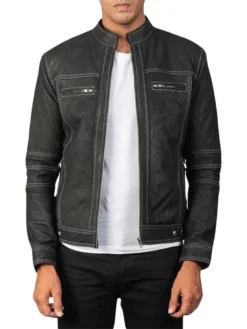 Mens Black Leather Vintage Motorcycle Jacket