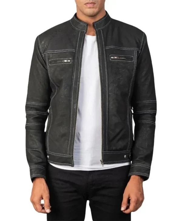 Mens Black Leather Vintage Motorcycle Jacket