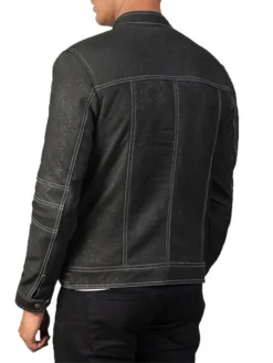 Mens Black Leather Vintage Motorcycle Jacket Back