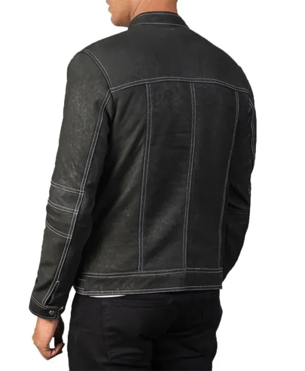 Mens Black Leather Vintage Motorcycle Jacket Back