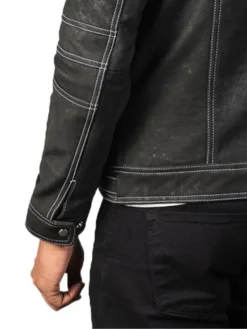 Mens Black Leather Vintage Motorcycle Jacket Cuffs