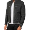 Mens Black Leather Vintage Motorcycle Jacket Side