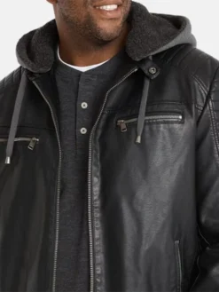 Mens Black Vintage Hooded Leather Jacket Hood