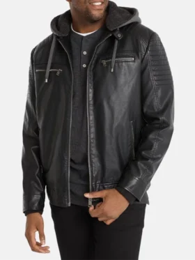 Men’s Black Vintage Hooded Leather Jacket Main