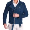 Men’s Blue Biker Style Suede Moto Jacket Main