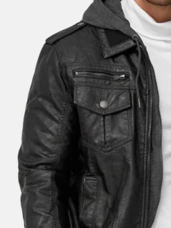 Mens Bomber Leather Jacket Pockets