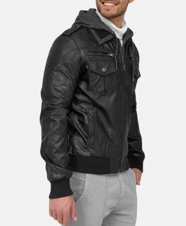 Mens Bomber Leather Jacket Side