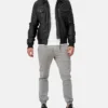 Mens Bomber Leather Jacket Stand Up