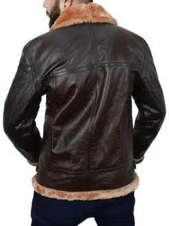 Mens Brown B3 Leather Aviator Jacket Back